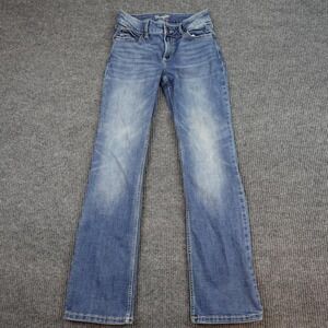 Wrangler Bootcut Jeans Womens 7 X 34 Medium Wash Blue Low Rise Stretch Denim